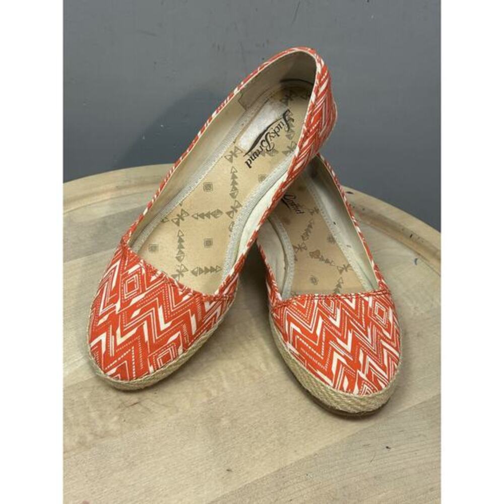Lucky Brand Shoes Womens Size 7 Orange White Espadrille Wedge Slip On Geometric